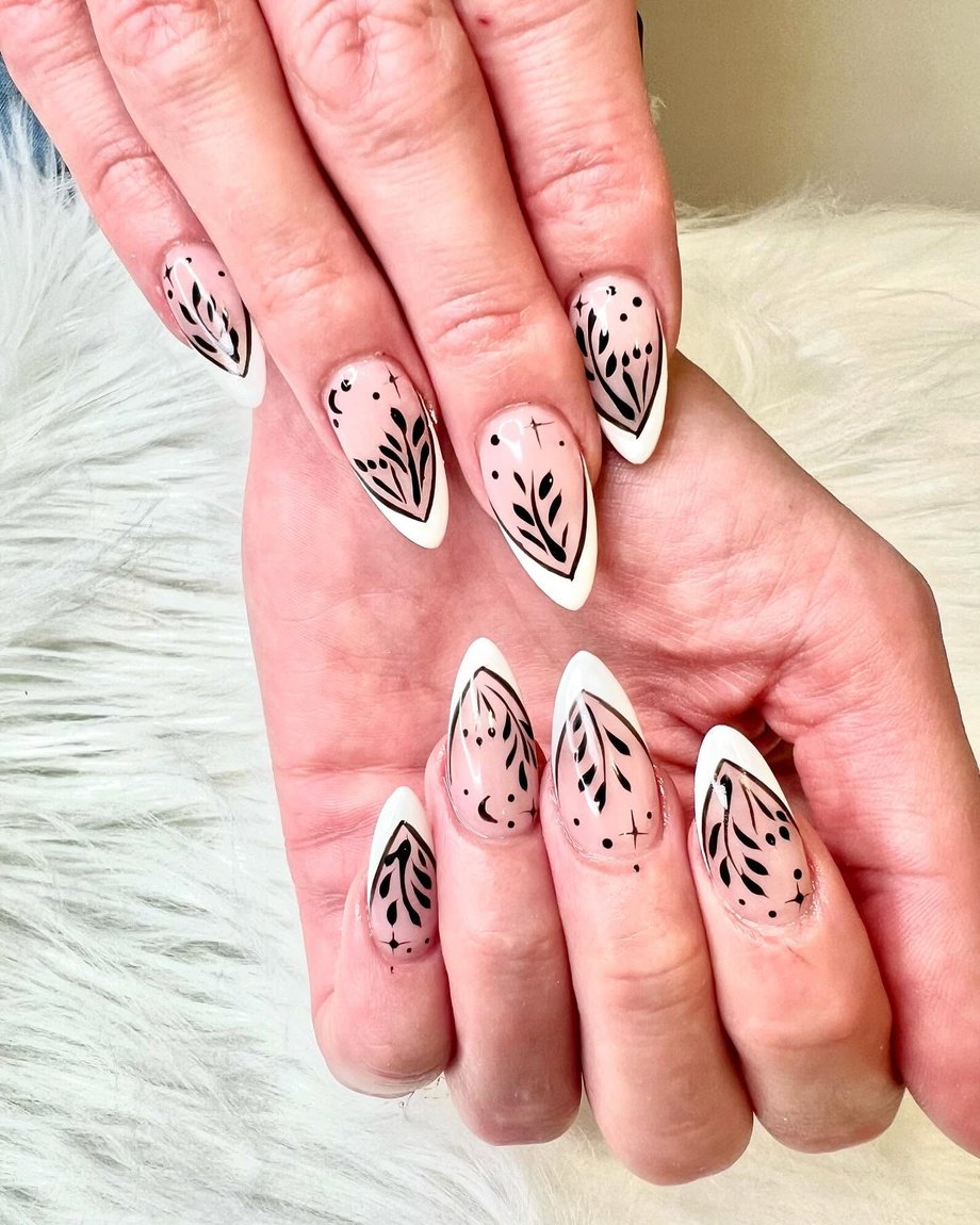 Almond nails with floral nail art by Pearl Spa, Penrith